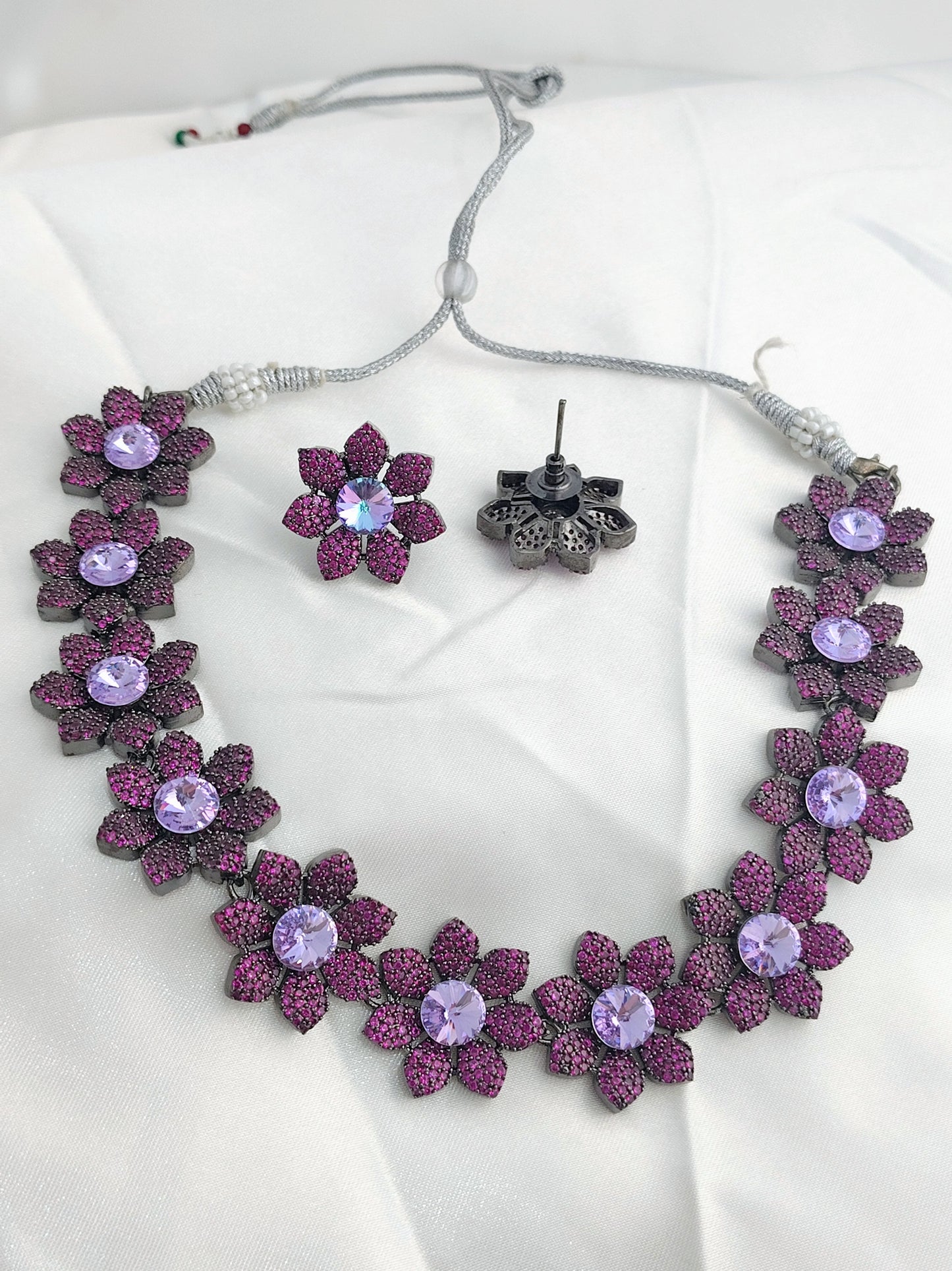 Dark Pink Nano AD Floral Necklace Set