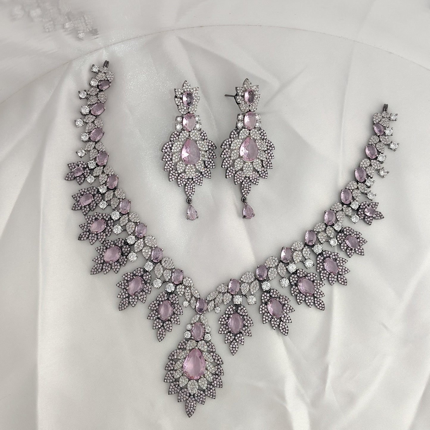Blush Pink AD Statement Necklace Set