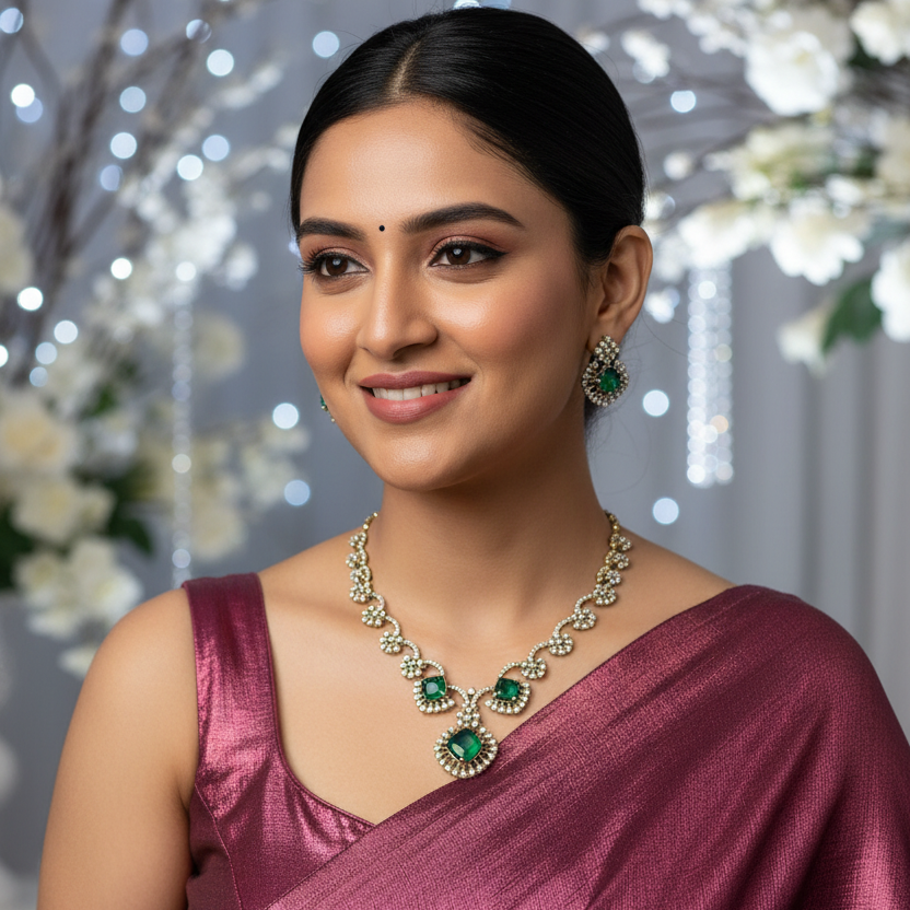 Mohini Emerald Victorian Necklace Set