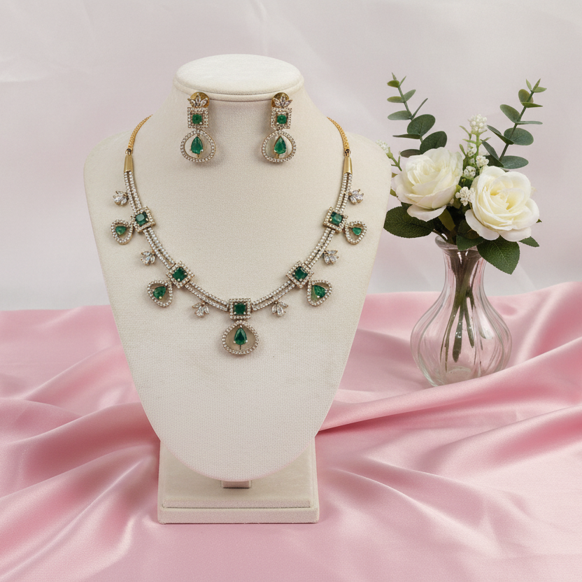 Mrinalini Emerald Victorian Necklace Set