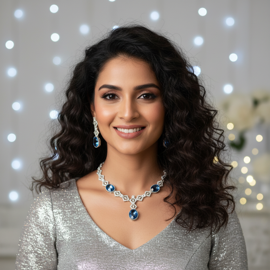 Sapphire Blue Crystal AD Necklace Set