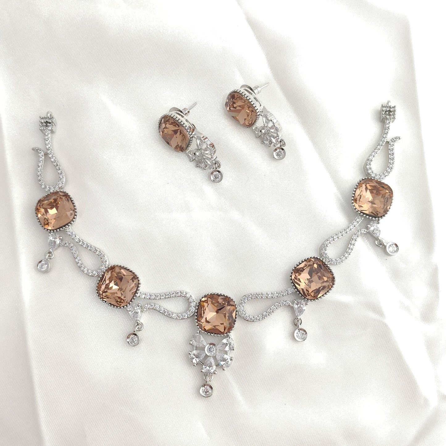 Austrian Crystal Champagne Necklace Set