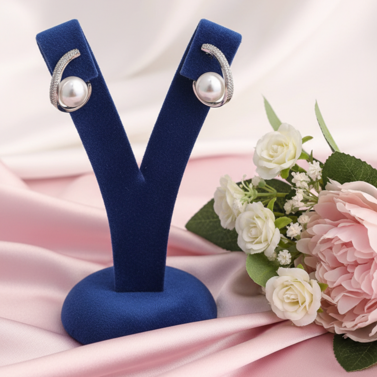 Iris Pearl Zirconia Hoop Earrings