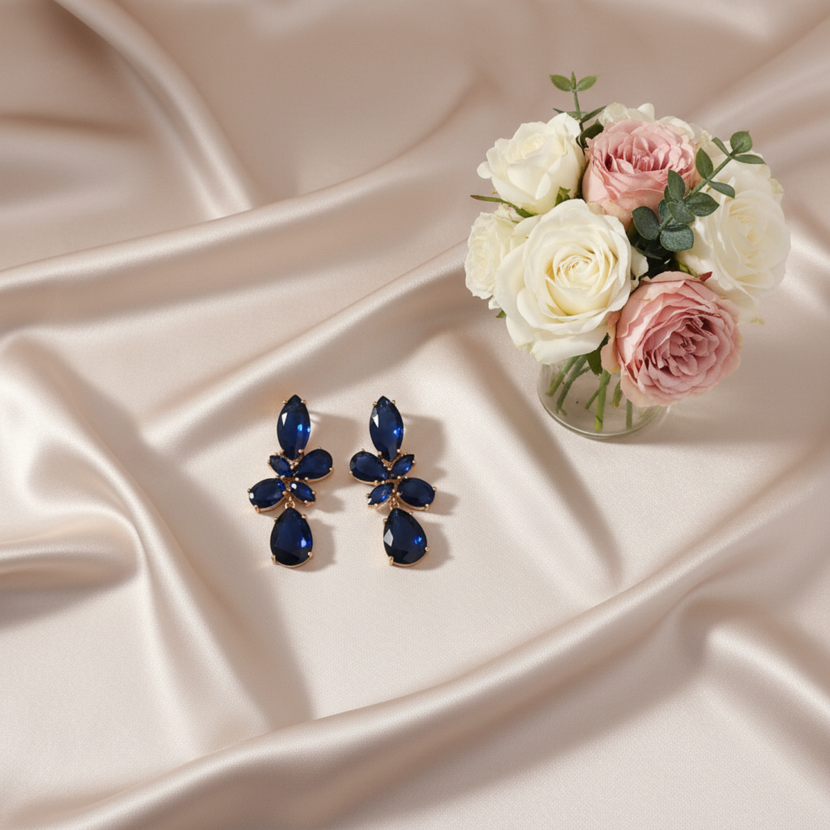 Natasha Blue Crystal Drop Earrings