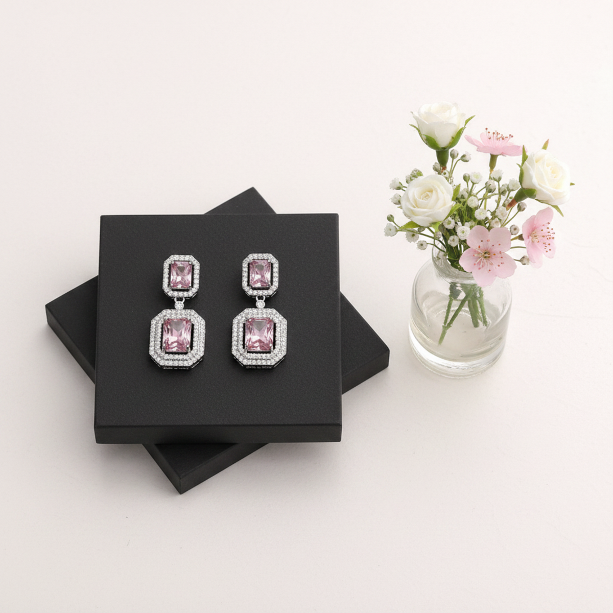 Blanche Pink Zirconia Drop Earrings