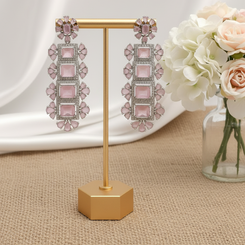 Rosalie Pink Zirconia Statement Earrings