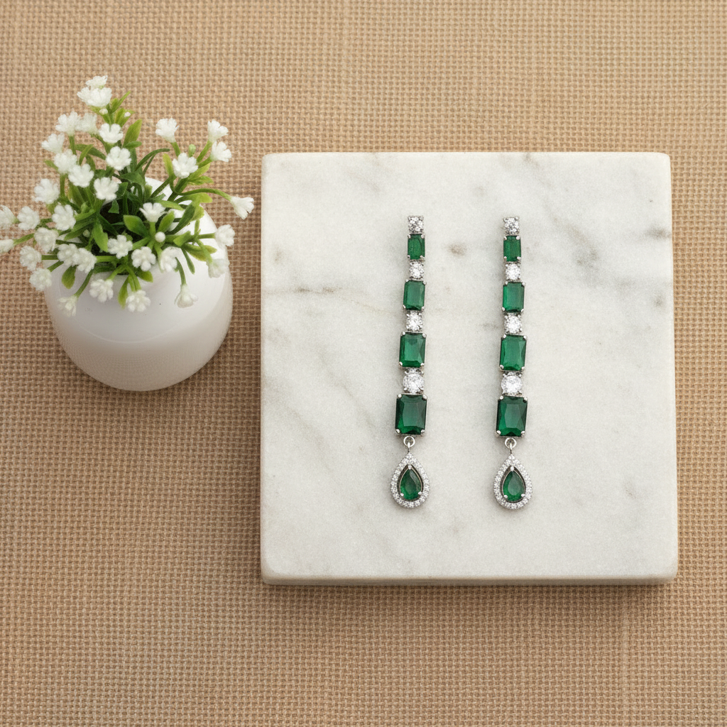 Serena Emerald Zirconia Drop Earrings