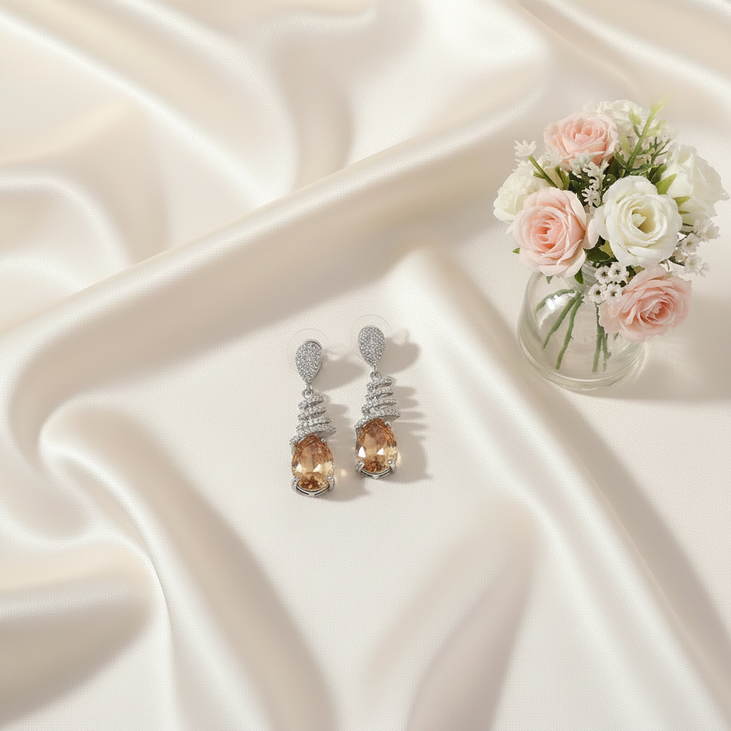 Amber Champagne Zirconia Drop Earrings