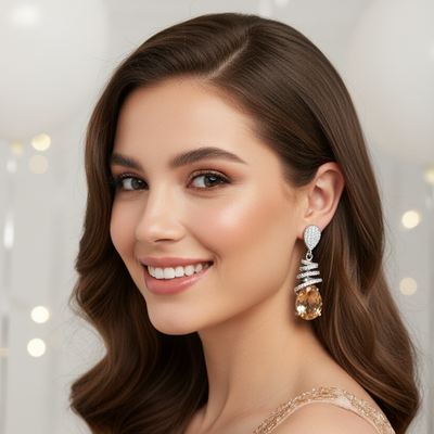Amber Champagne Zirconia Drop Earrings