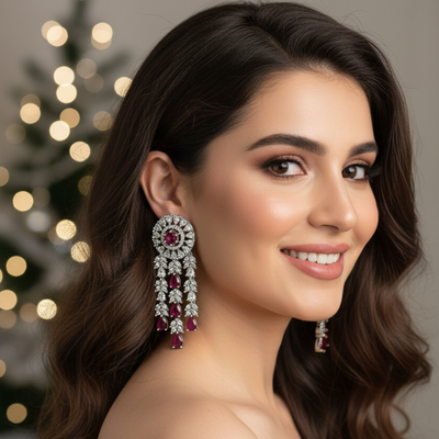 Rani Ruby Zirconia Chandelier Earrings