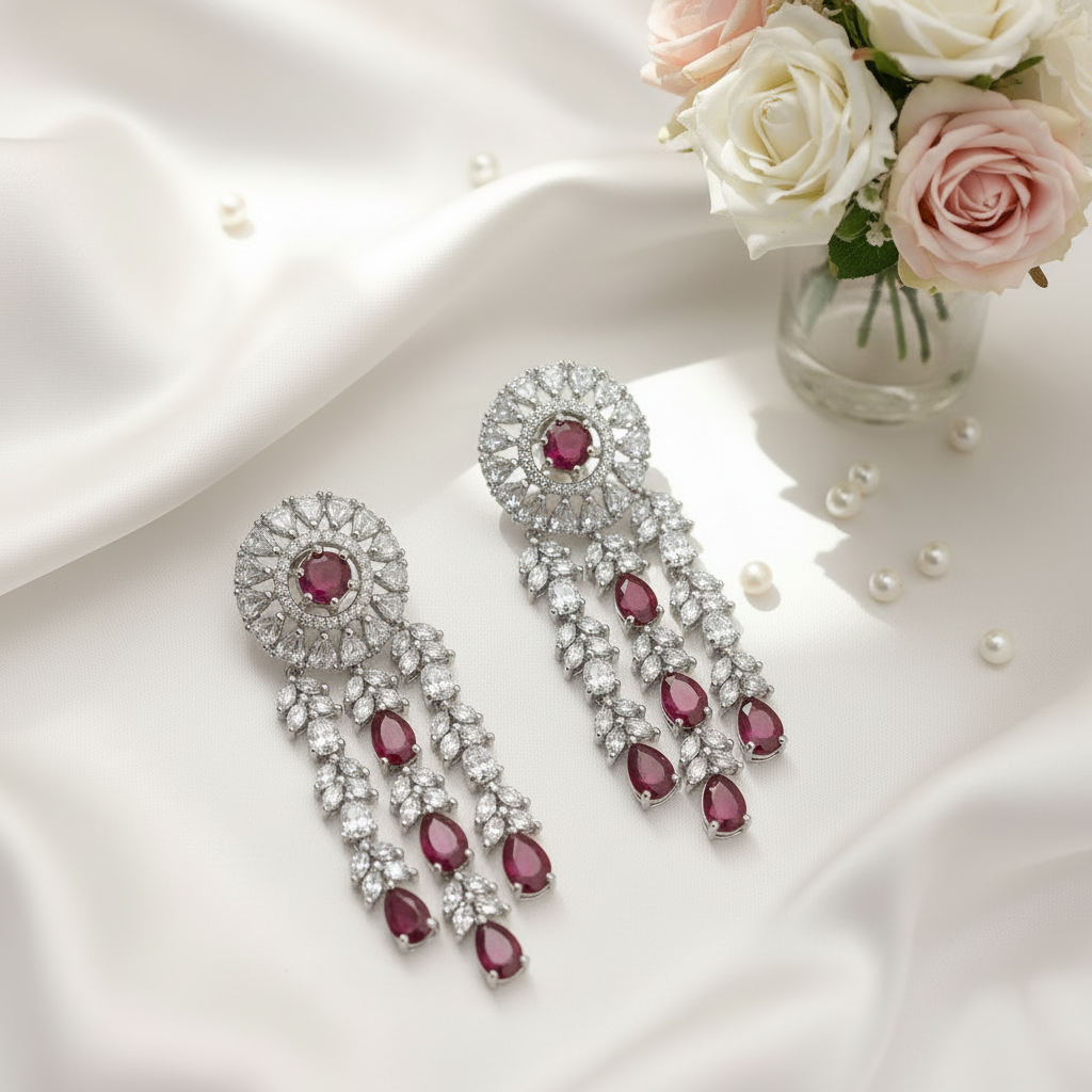 Rani Ruby Zirconia Chandelier Earrings
