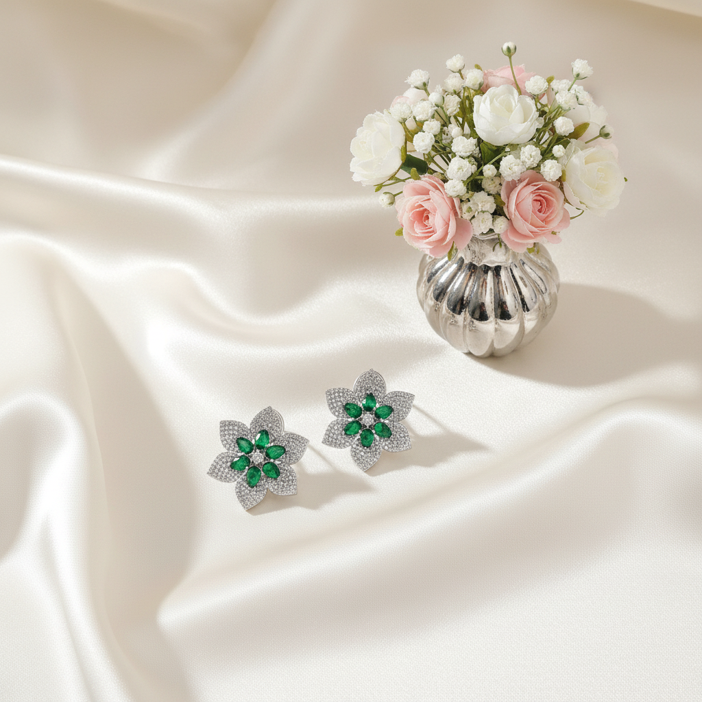 Beila Silver Emerald Zirconia Studs