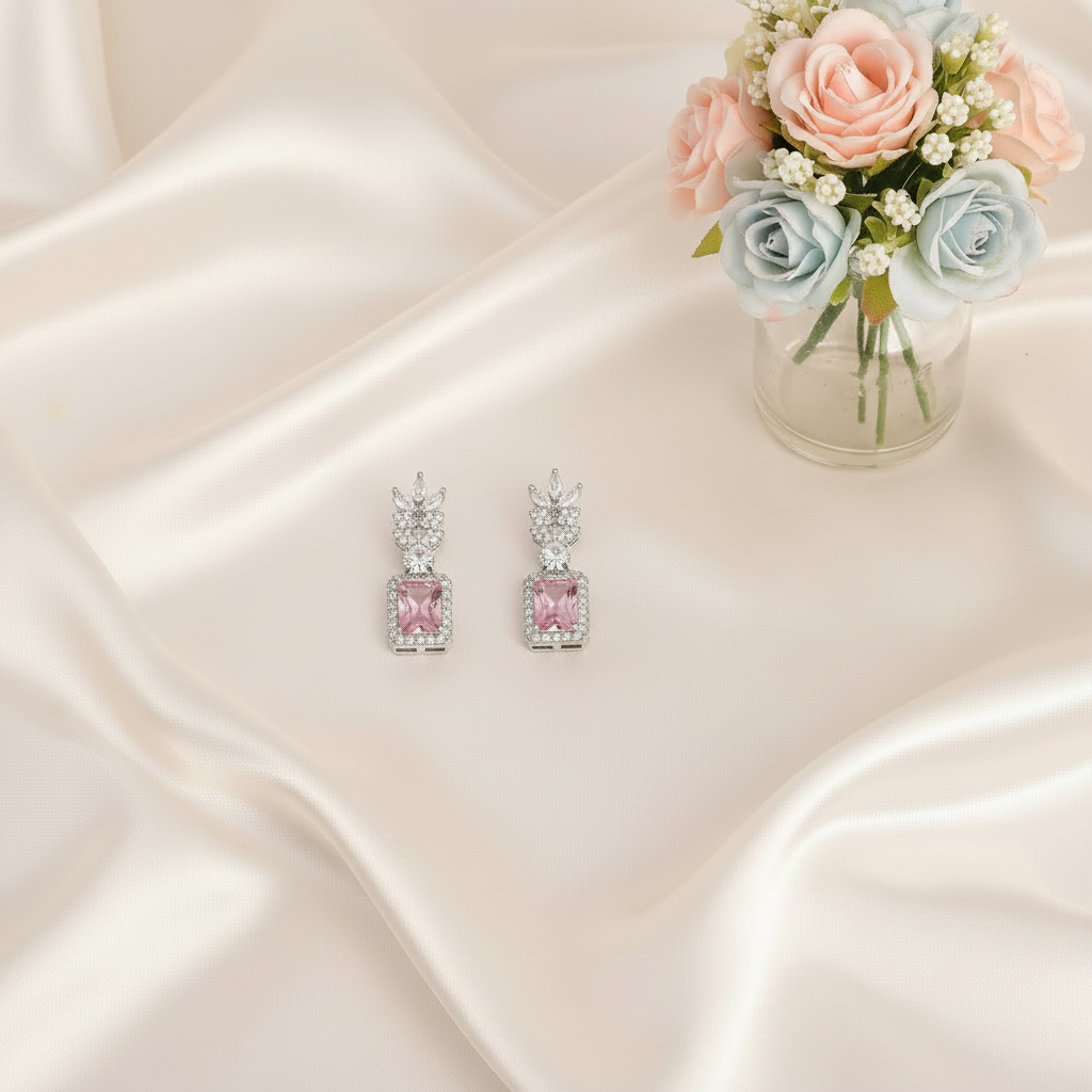 Eliza Pink Zirconia Drop Earrings