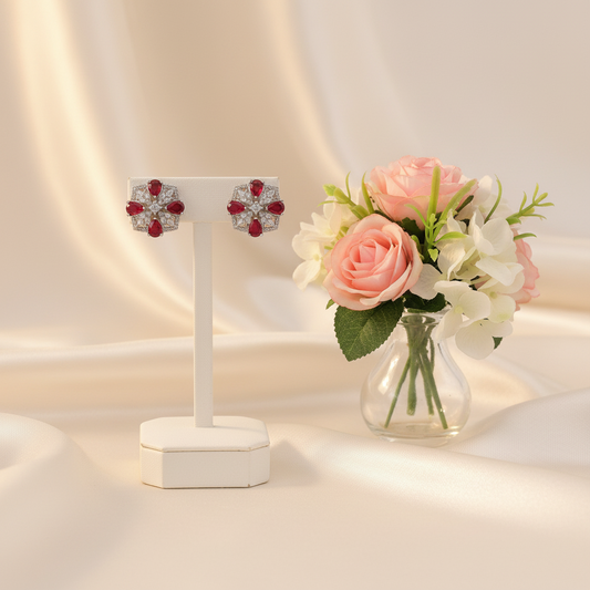 Ruby Blossom Crystal Studs