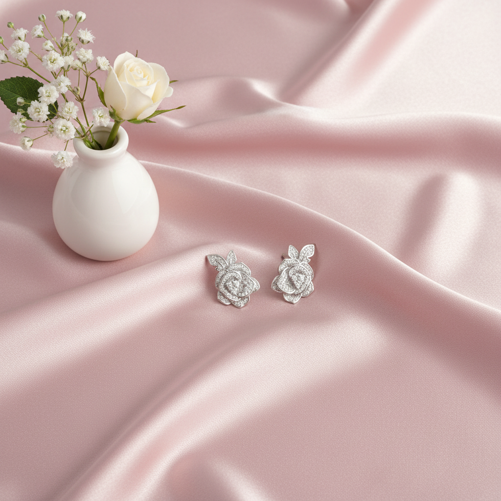 Rosette Silver Zirconia Studs