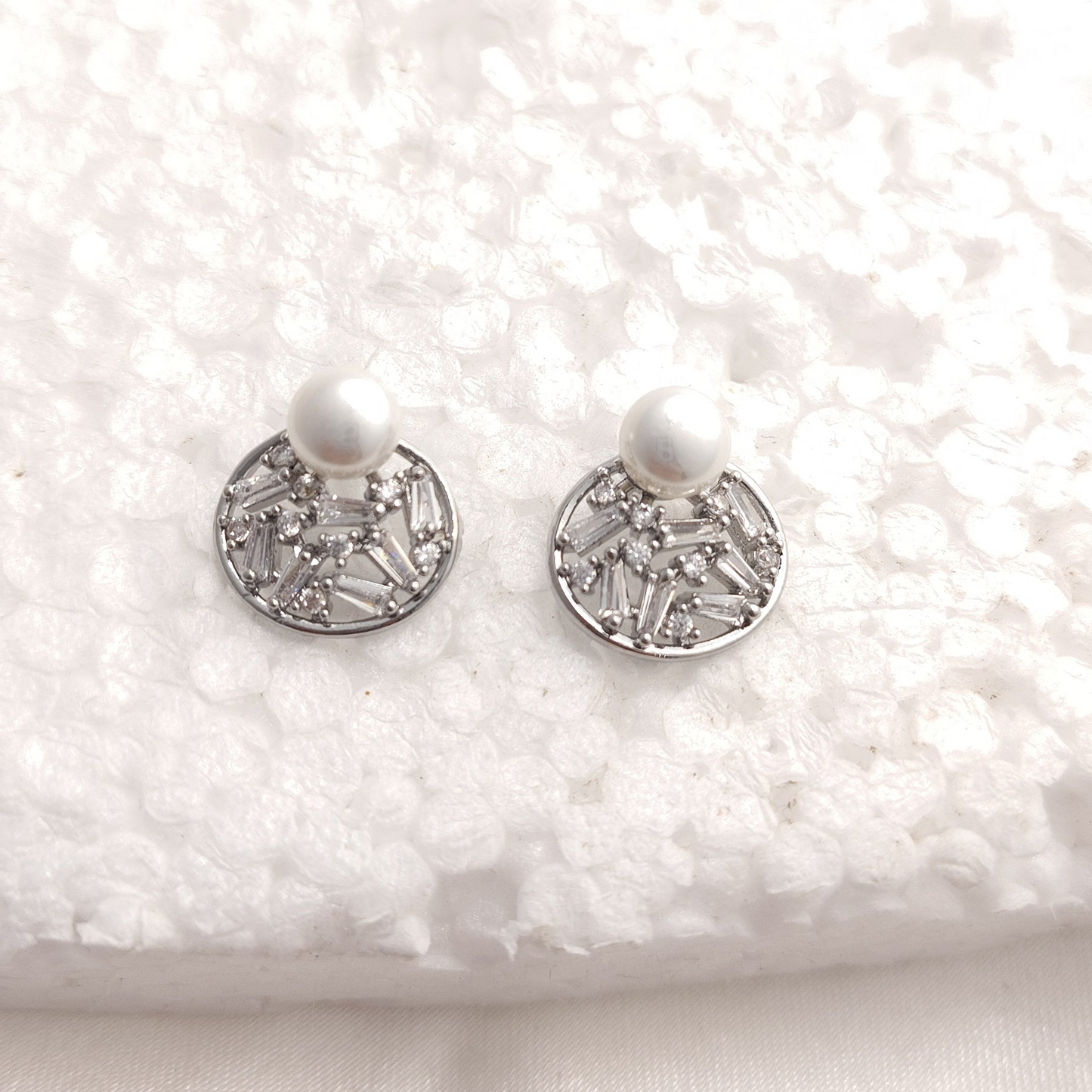 Silver Beaded Pearl Stud