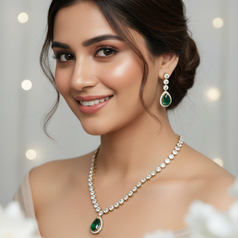 Meera Emerald Zirconia Necklace Set