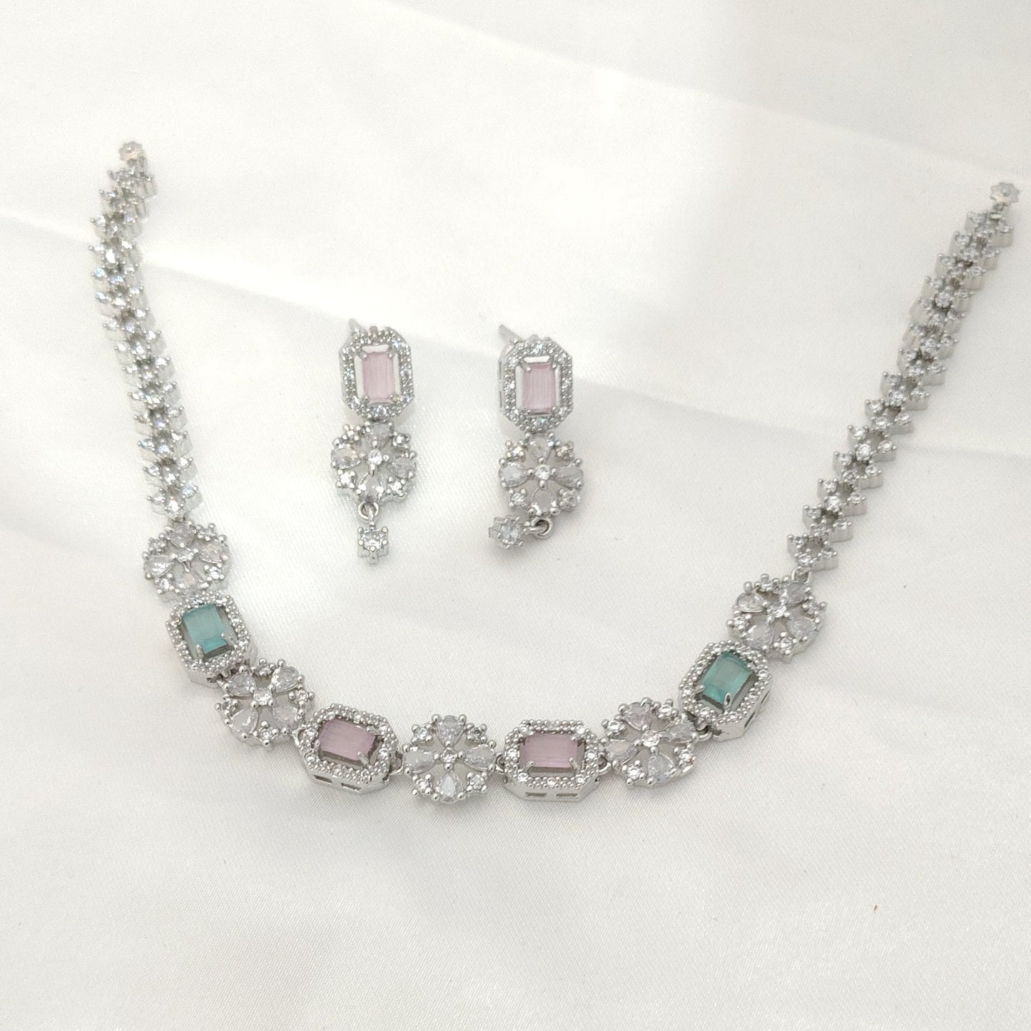 Fuscia Pink Green Necklace set