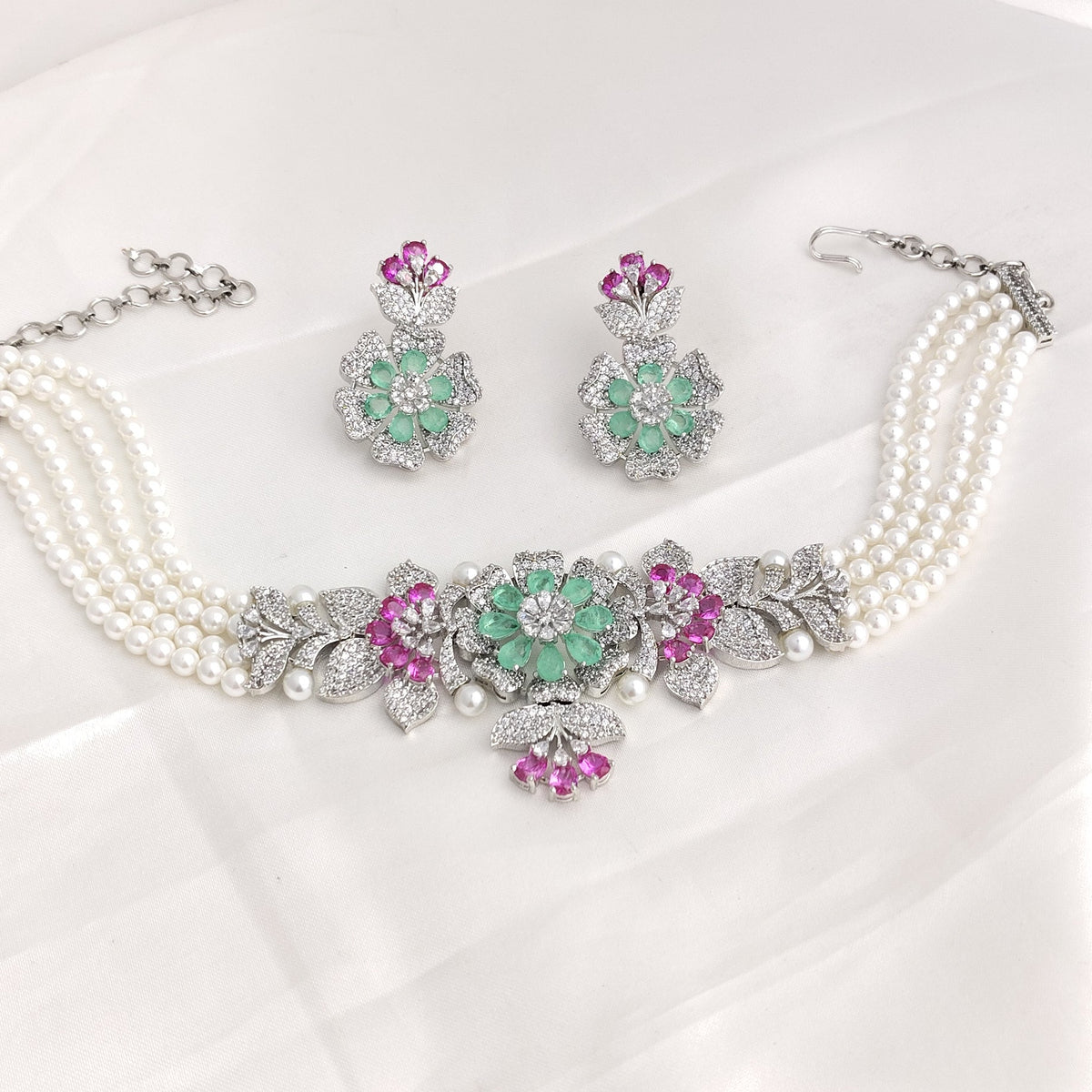 Anaya Multicolor Pearl Zirconia Choker Set