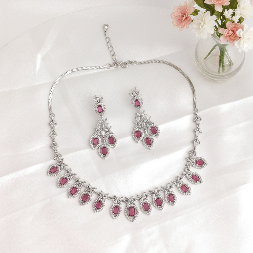 Reeva Pink Zirconia Necklace Set