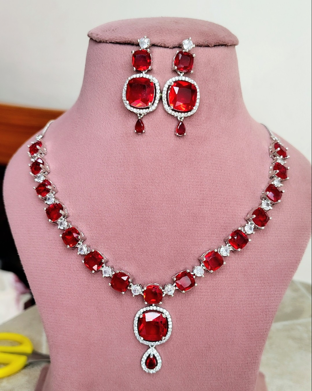 Ruby Drop Statement Necklace Set