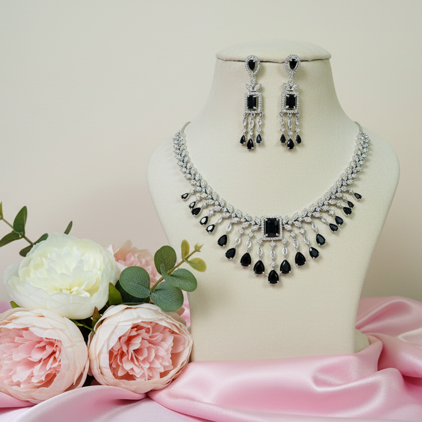 Maya Black Zirconia Necklace Set