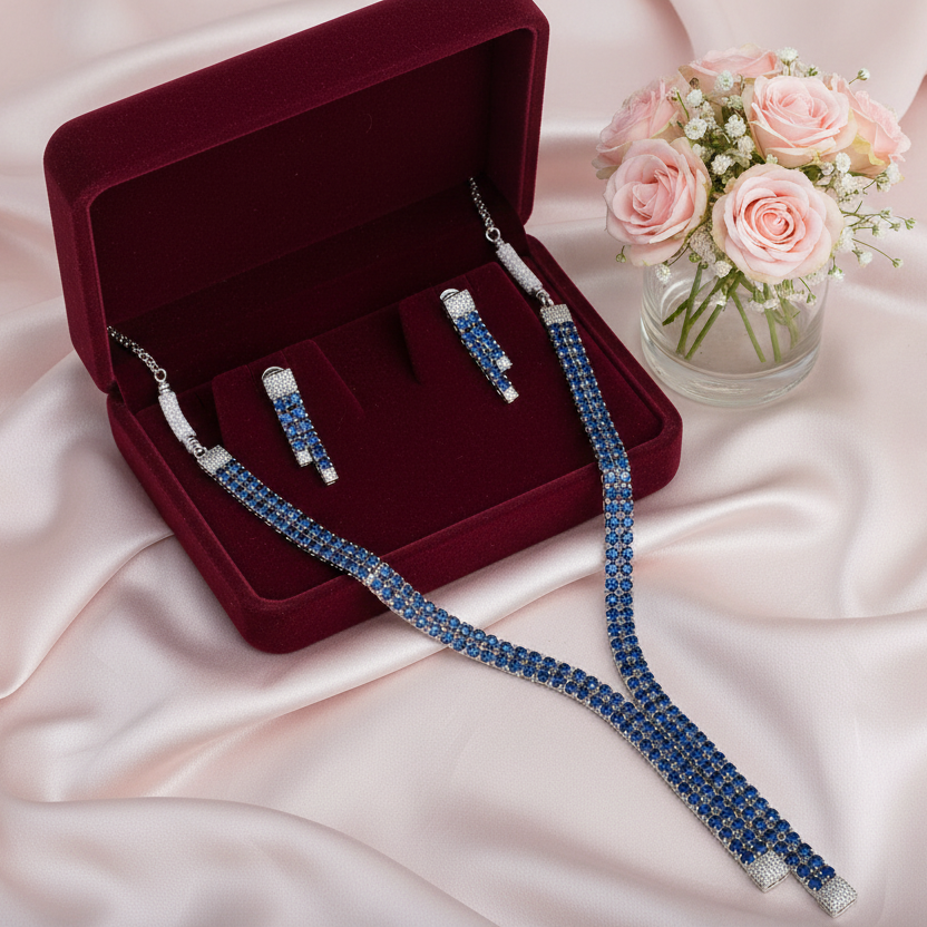 Zohra Blue Zirconia Necklace Set