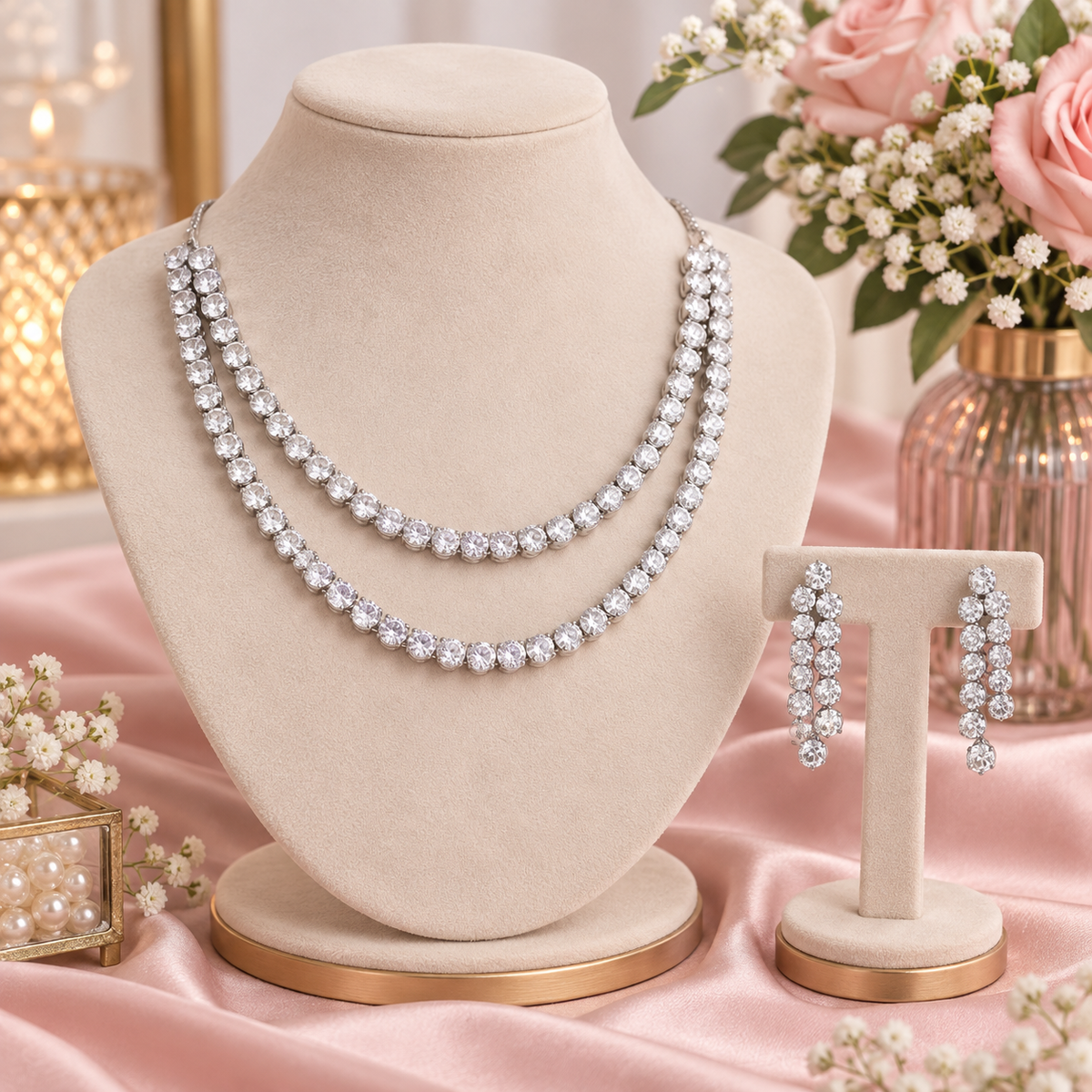 Aria Silver Tennis Necklace set