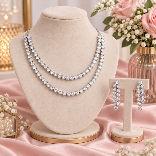 Aria Silver Tennis Necklace set