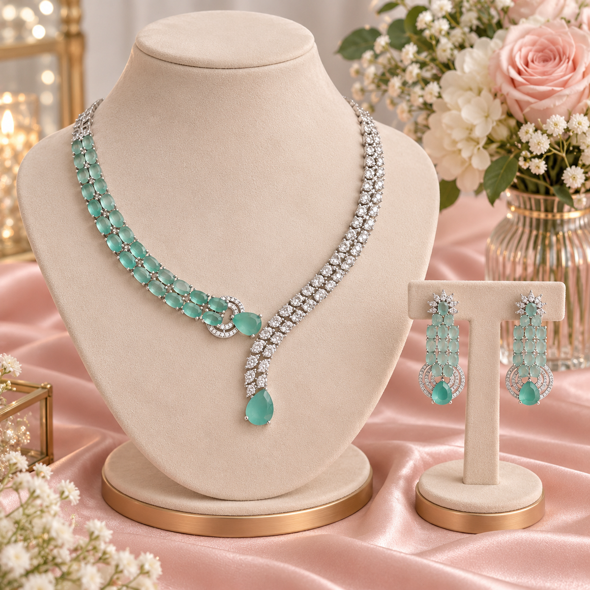 Tara Aqua Hasli Zirconia Necklace Set