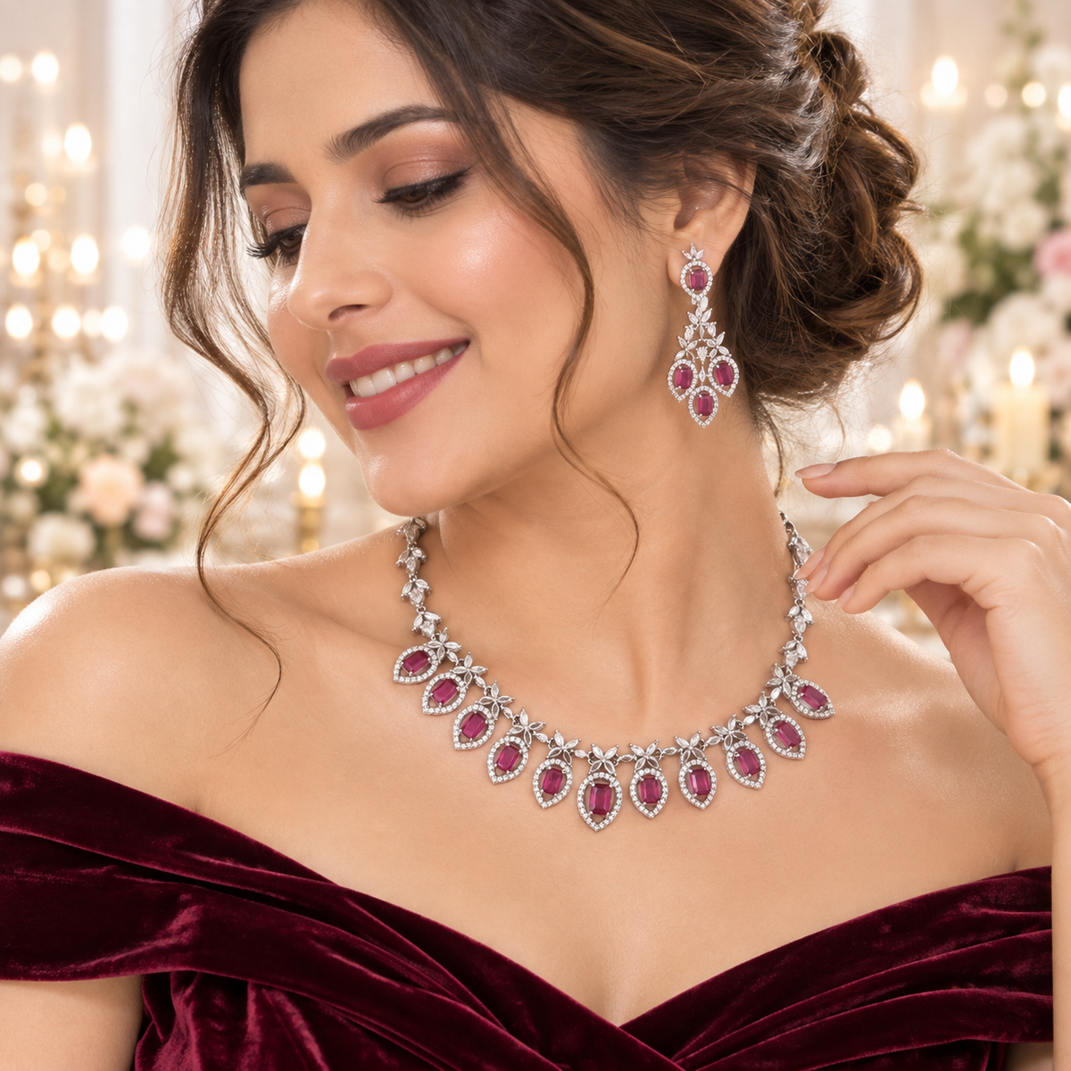 Reeva Pink Zirconia Necklace Set