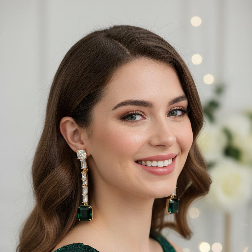 Emerald Green Stone Dangler Earrings