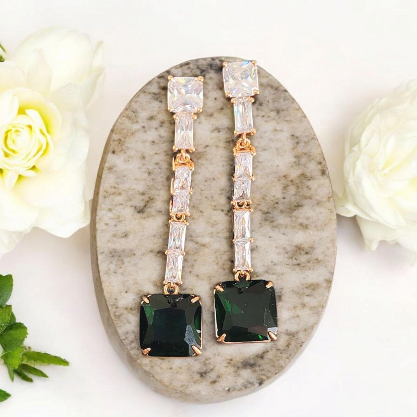 Emerald Green Stone Dangler Earrings