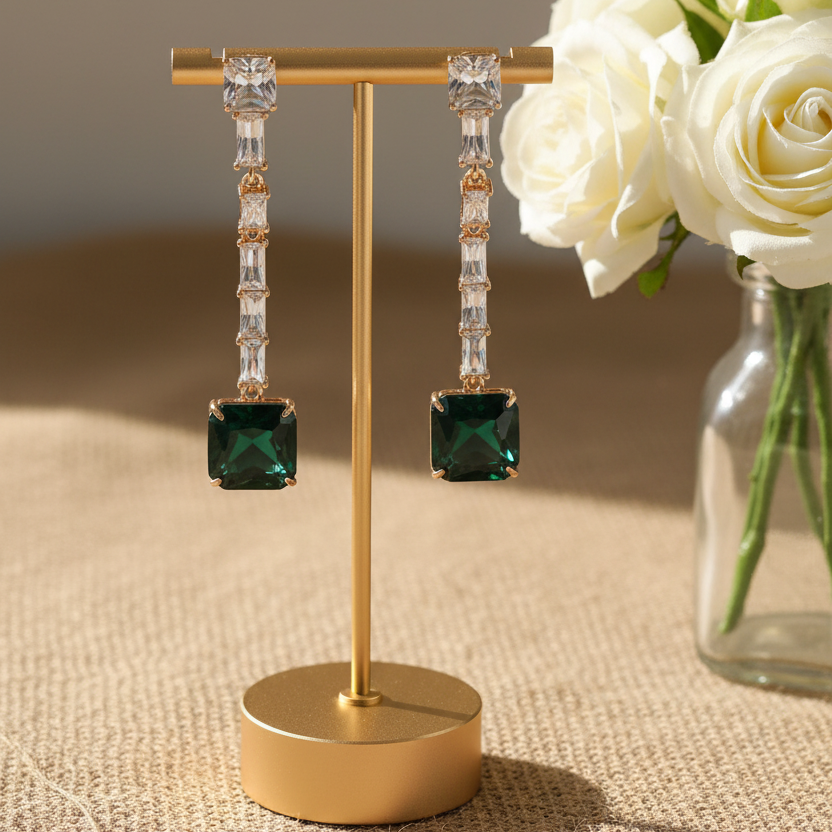 Emerald Green Stone Dangler Earrings