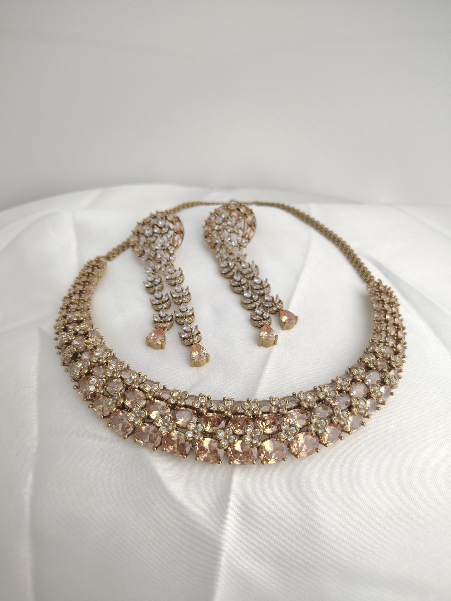 Champagne Choker Cubic Zirconia Necklace Set