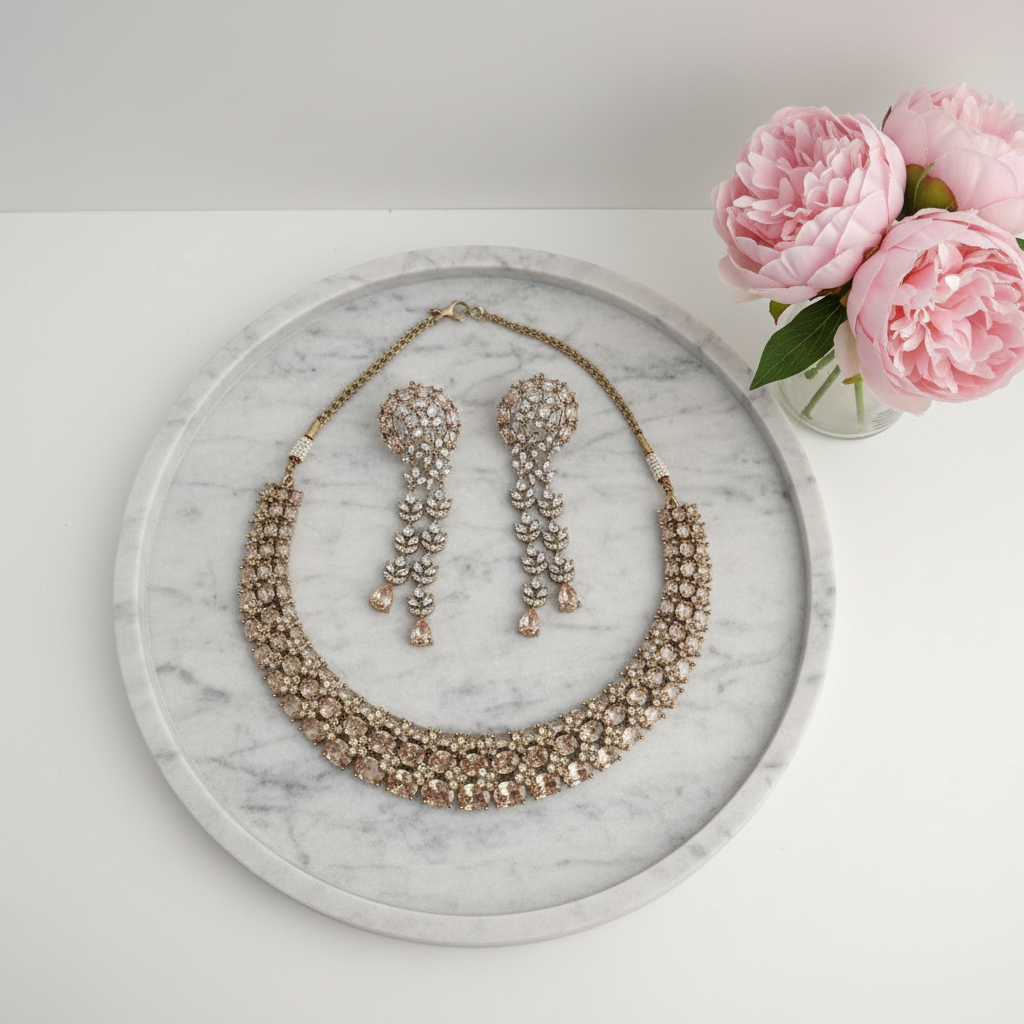 Champagne Choker Cubic Zirconia Necklace Set