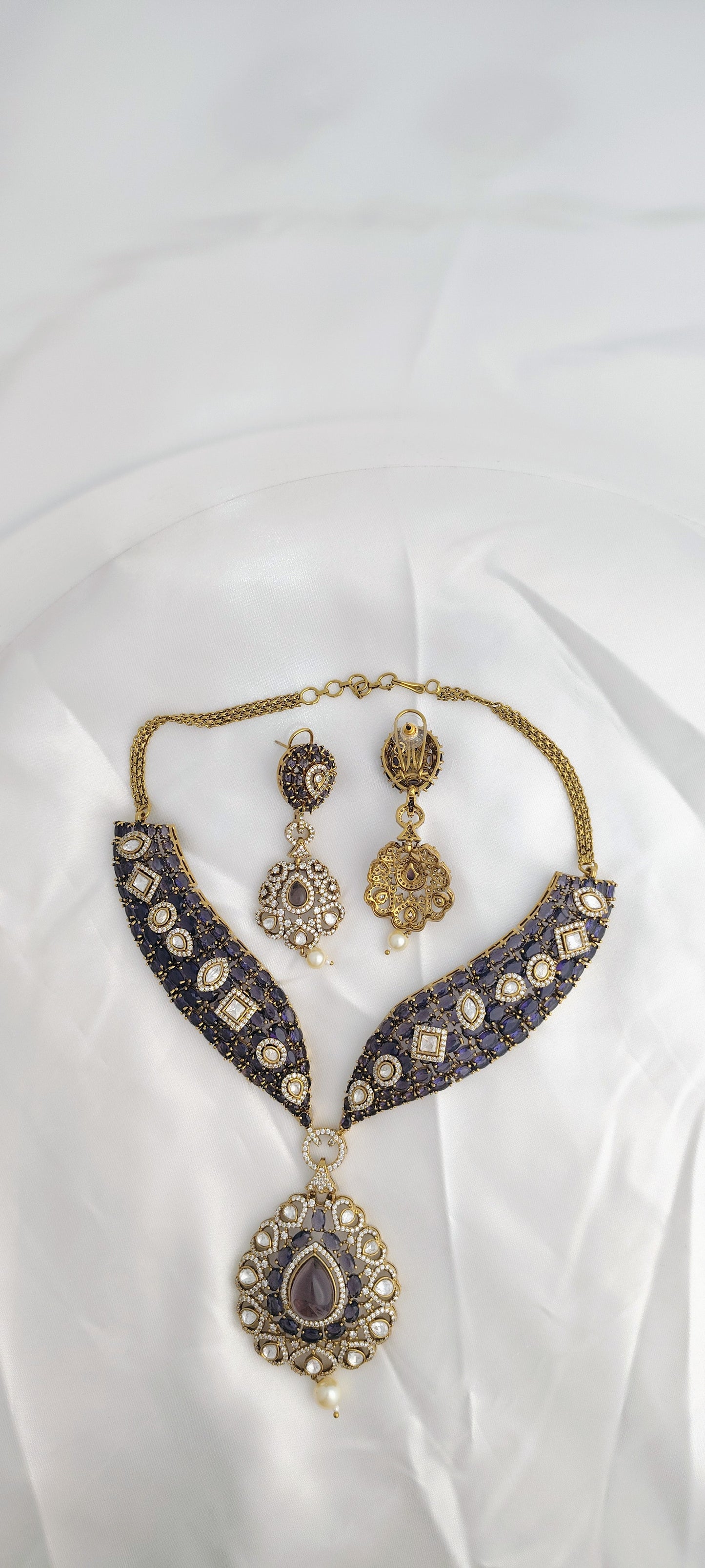 Purple Victorian American Diamond Necklace Set
