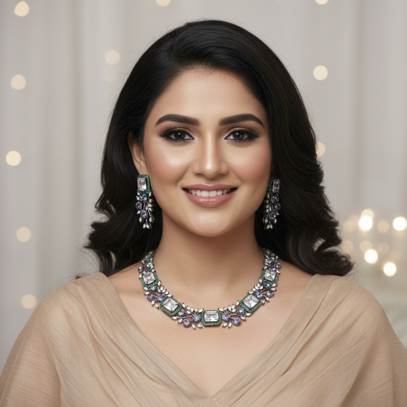Green White Nano AD Neckpiece Set