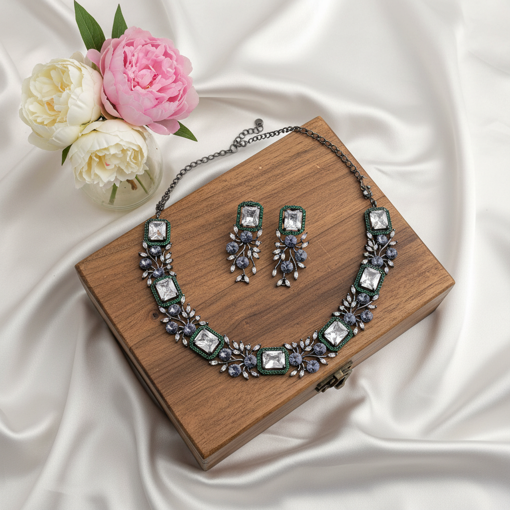 Green White Nano AD Neckpiece Set