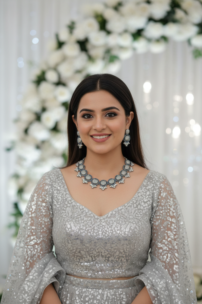 Silver Royal Blue Oval Nano AD Neckpiece Set