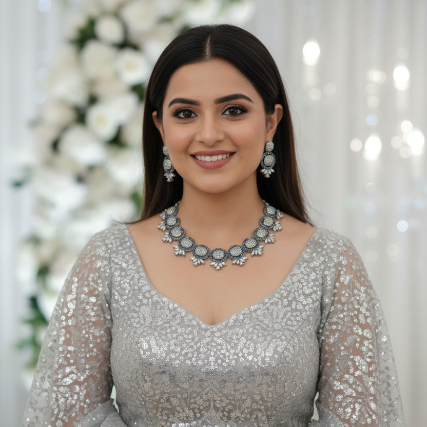 Silver Royal Blue Oval Nano AD Neckpiece Set