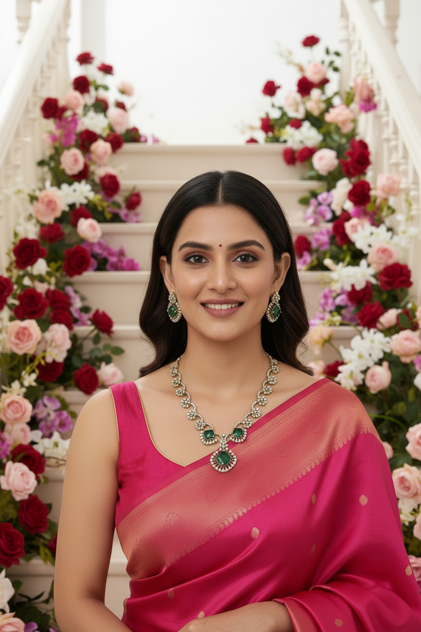 Emerald Green AD Necklace Set