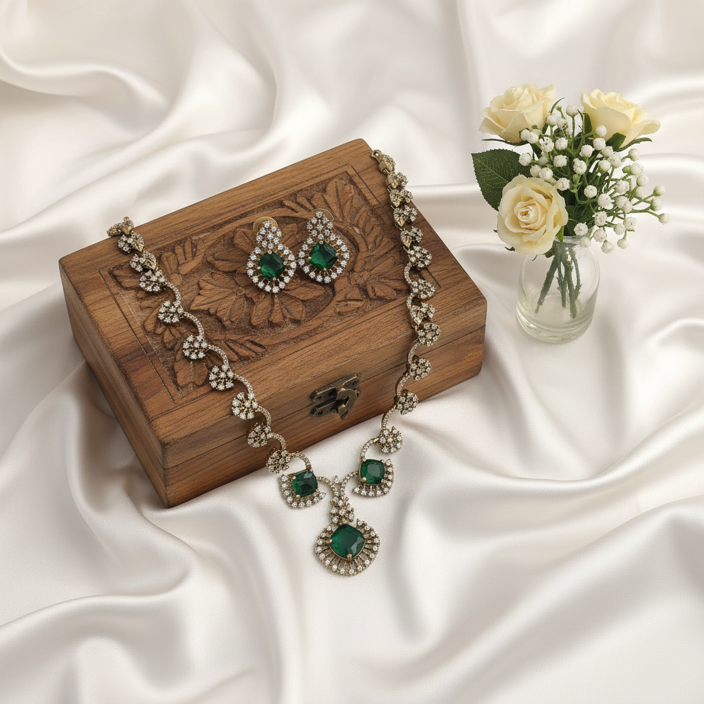 Emerald Green AD Necklace Set