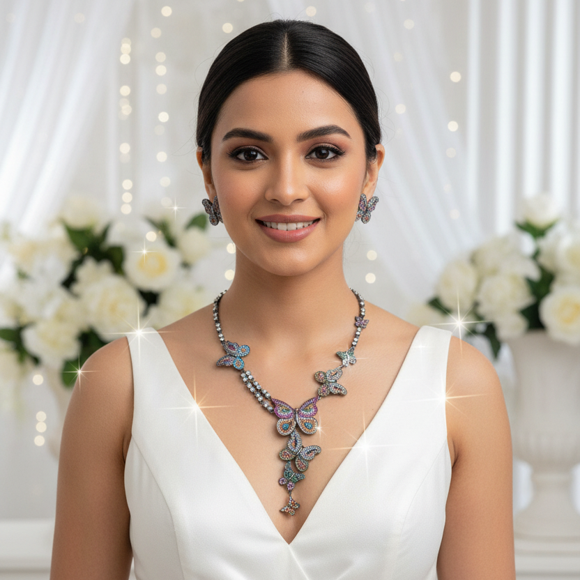 Rainbow Butterfly Statement Necklace Set