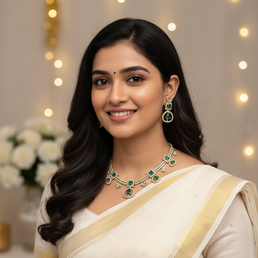 Mrinalini Emerald Victorian Necklace Set