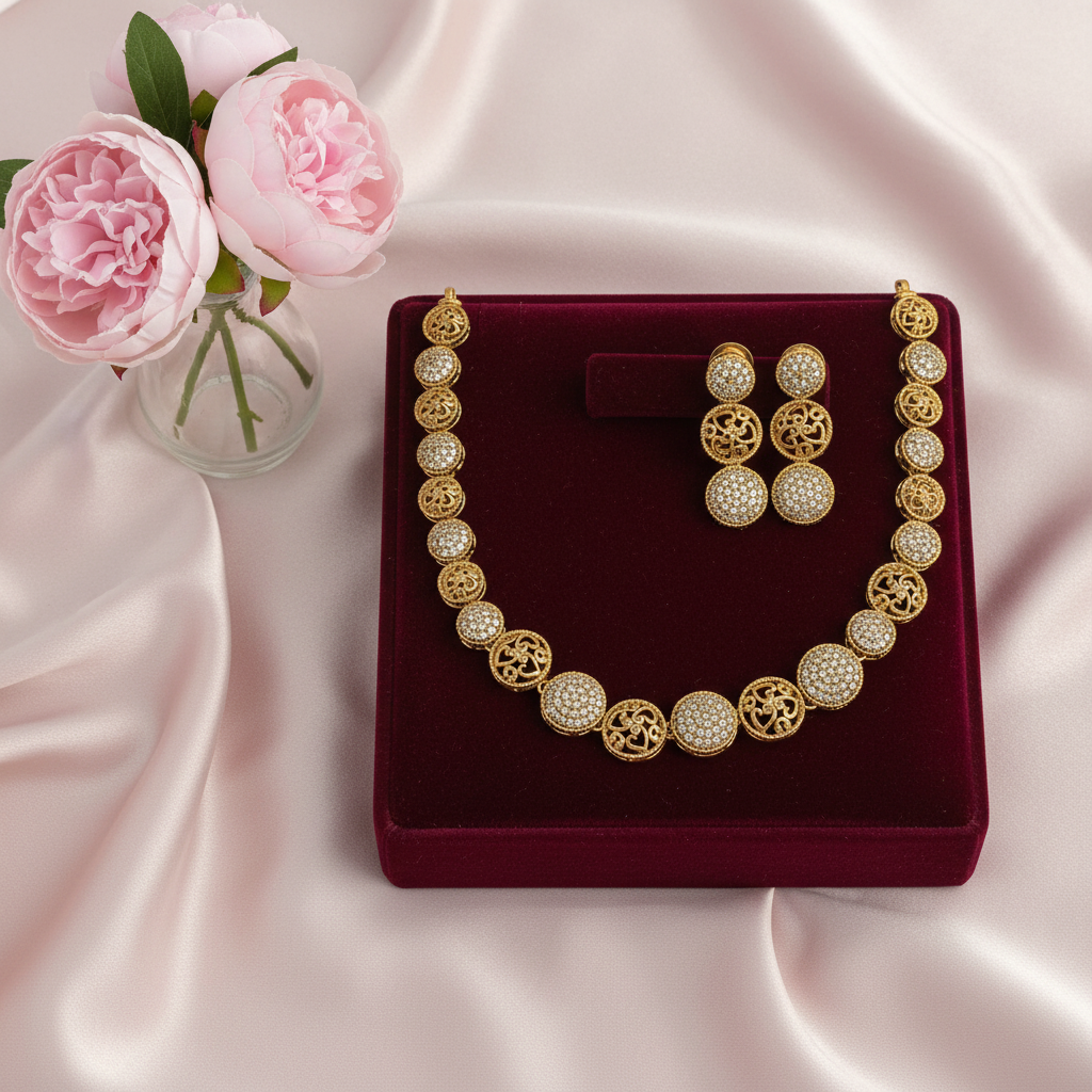 Gold Filigree AD Necklace Set