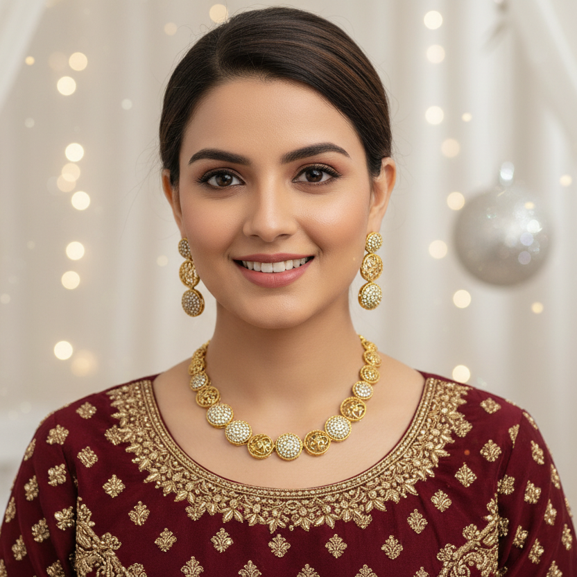 Gold Filigree AD Necklace Set