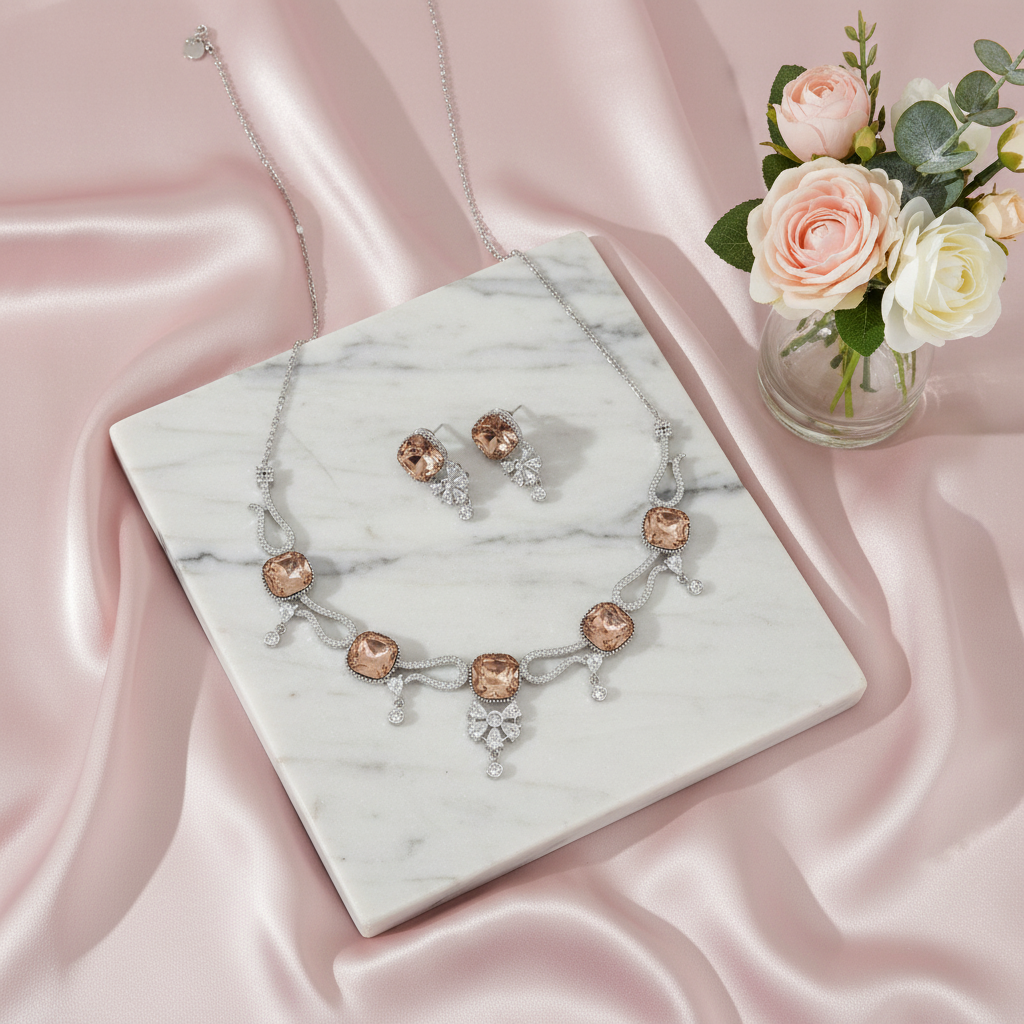 Austrian Crystal Champagne Necklace Set