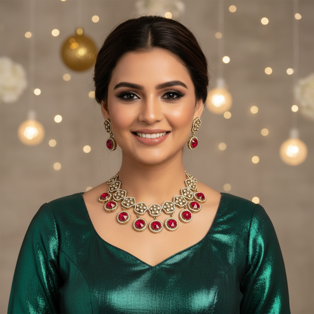 Ruby Red Statement Necklace Set