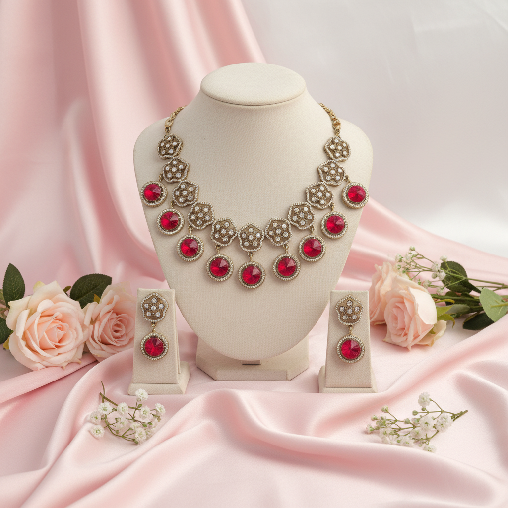 Ruby Red Statement Necklace Set